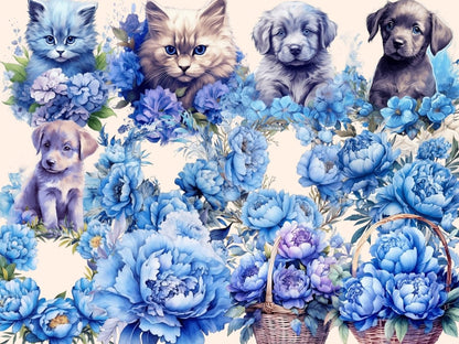 Blue Peonies Watercolor Clipart blue peony - Wonders Artist