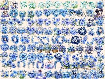 Blue Petunias Watercolor Clipart blue floral clipart - Wonders Artist