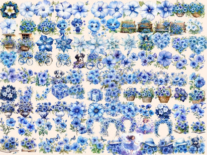 Blue Petunias Watercolor Clipart blue floral clipart - Wonders Artist