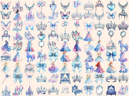 Blue Princess Watercolor Clipart Blue Graphics PNG - Wonders Artist