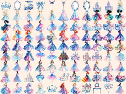Blue Princess Watercolor Clipart Blue Graphics PNG - Wonders Artist