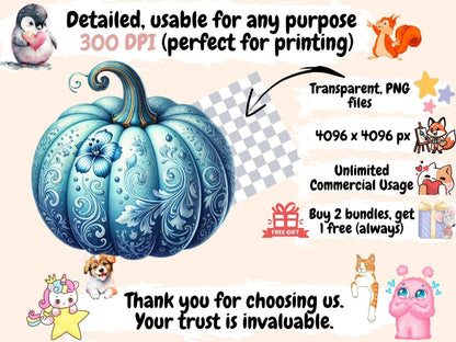 Blue Pumpkins (P2) Clipart Autumn Blue Art - Wonders Artist