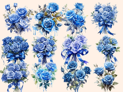 Blue Roses Watercolor Clipart blue flower clipart - Wonders Artist