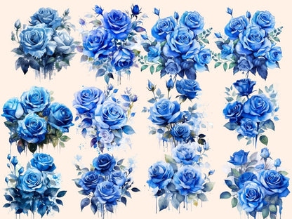 Blue Roses Watercolor Clipart blue flower clipart - Wonders Artist