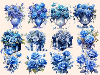 Blue Roses Watercolor Clipart blue flower clipart - Wonders Artist