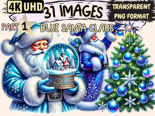 Blue Santa Claus Clipart - High - Quality Instant Digital Download for Creative Projects