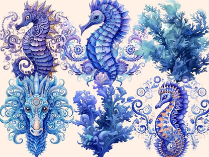 Blue Seahorses Watercolor Clipart blue seahorses - Wonders Artist