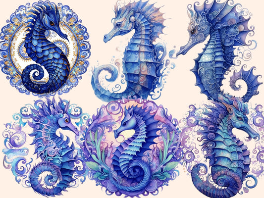 Blue Seahorses Watercolor Clipart