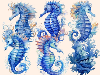 Blue Seahorses Watercolor Clipart blue seahorses - Wonders Artist
