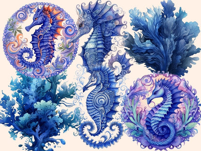 Blue Seahorses Watercolor Clipart blue seahorses - Wonders Artist