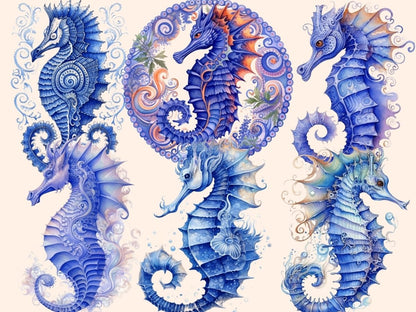 Blue Seahorses Watercolor Clipart blue seahorses - Wonders Artist