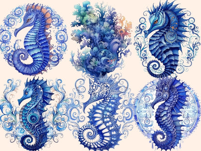 Blue Seahorses Watercolor Clipart blue seahorses - Wonders Artist