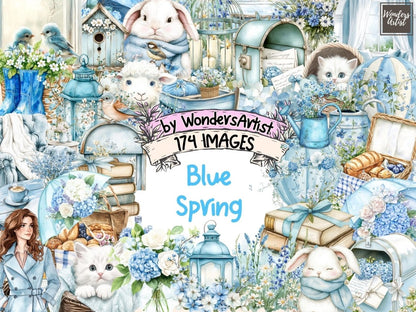 Blue Spring Watercolor Clipart Blue Botanical PNG - Wonders Artist