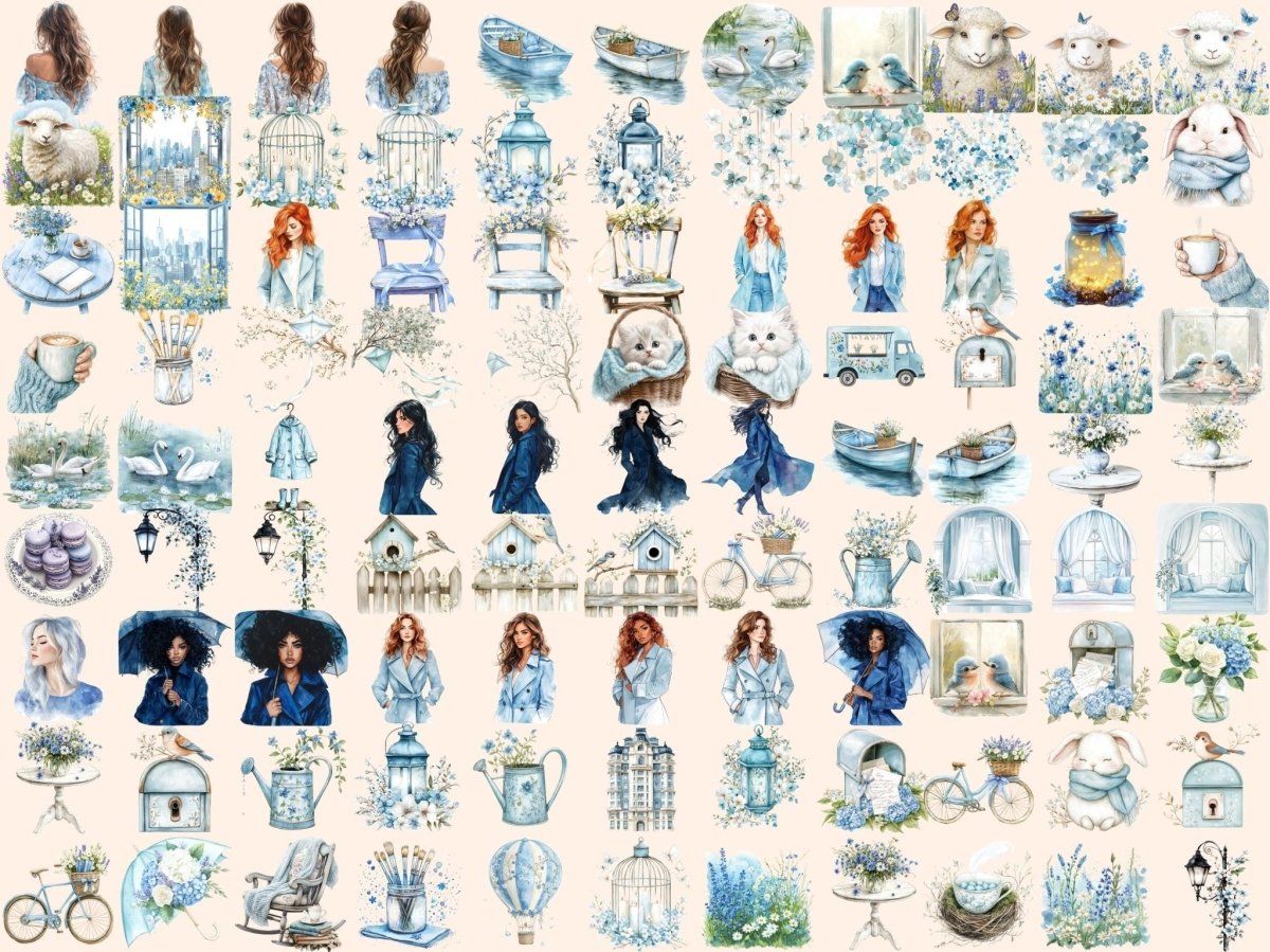 Blue Spring Watercolor Clipart Blue Botanical PNG - Wonders Artist