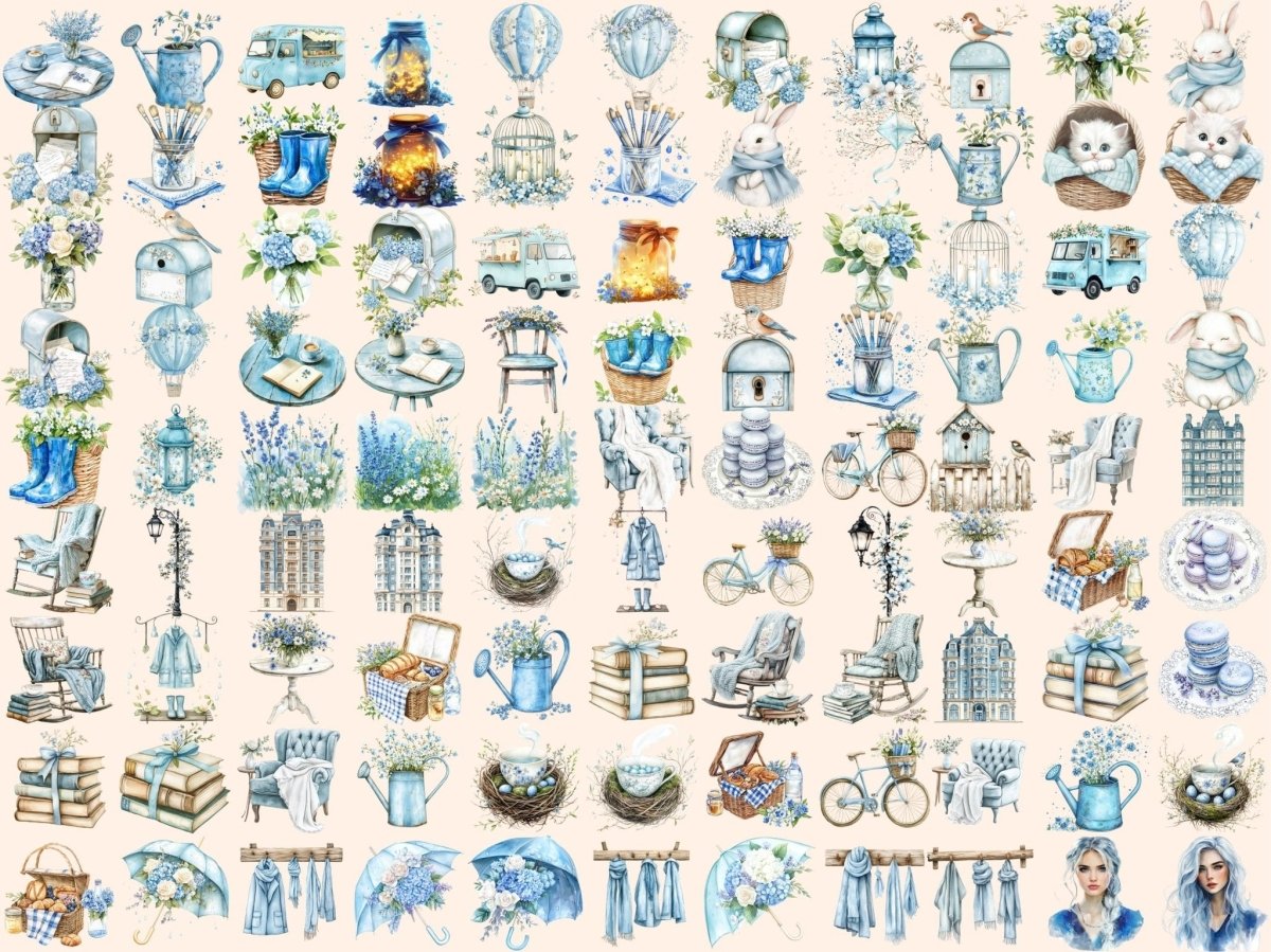 Blue Spring Watercolor Clipart Blue Botanical PNG - Wonders Artist