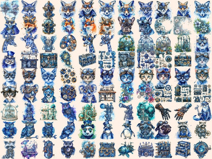 Blue Steampunk Watercolor Clipart azure steampunk png - Wonders Artist