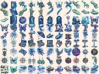 Blue Steampunk Watercolor Clipart azure steampunk png - Wonders Artist