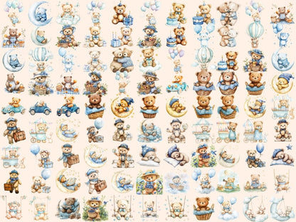 Blue Teddy Bears Watercolor Clipart - Wonders Artist