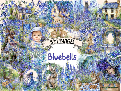 Bluebells Watercolor Clipart blue flower clipart - Wonders Artist