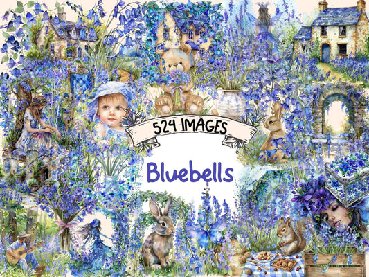 Bluebells Watercolor Clipart - High - Quality Instant Digital Download for Creative Projects