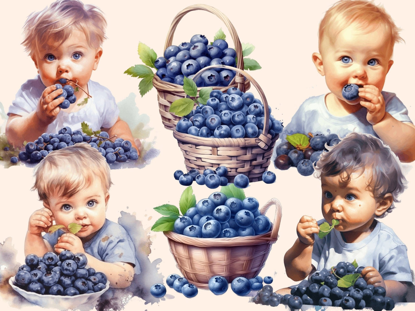 Blueberries Watercolor Clipart - High - Quality Instant Digital Download for Creative Projects