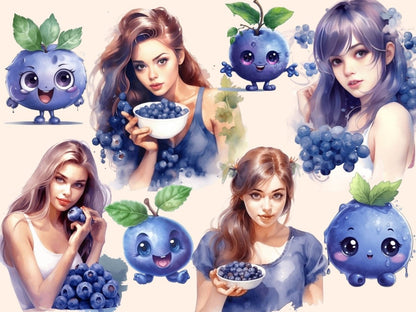Blueberries Watercolor Clipart berries clipart - Wonders Artist