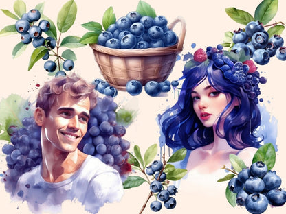 Blueberries Watercolor Clipart berries clipart - Wonders Artist