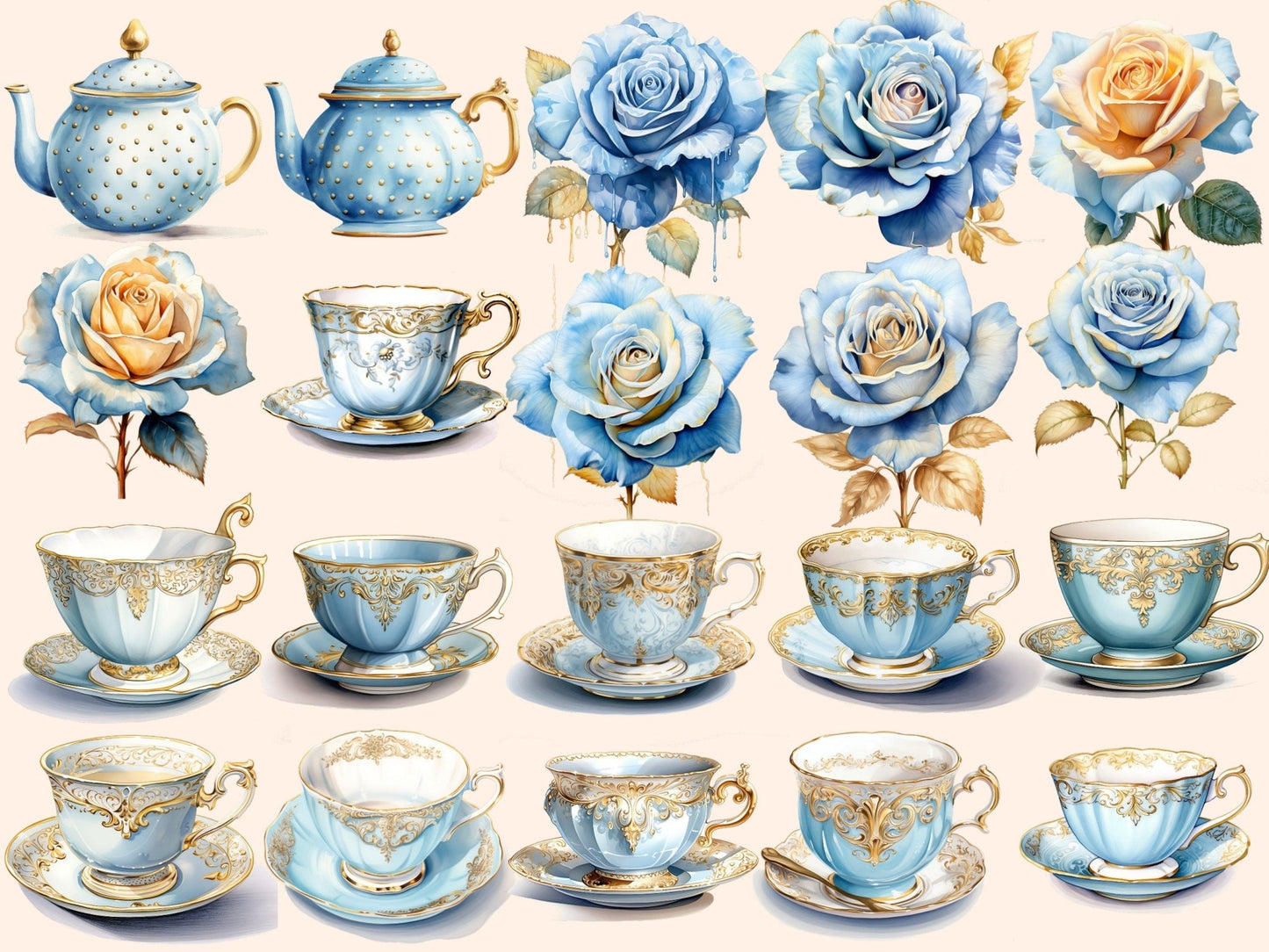 Blueberry Tea Watercolor Clipart - High - Quality Instant Digital Download for Creative Projects