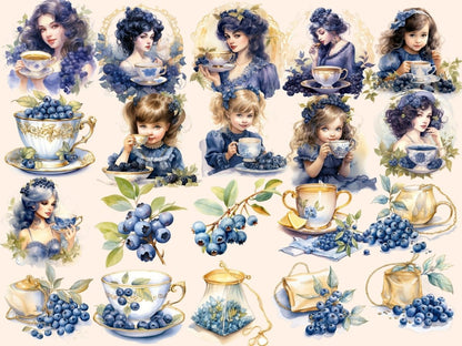 Blueberry Tea Watercolor Clipart blue tea clipart - Wonders Artist