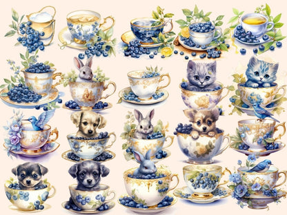 Blueberry Tea Watercolor Clipart blue tea clipart - Wonders Artist