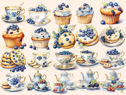 Blueberry Tea Watercolor Clipart blue tea clipart - Wonders Artist