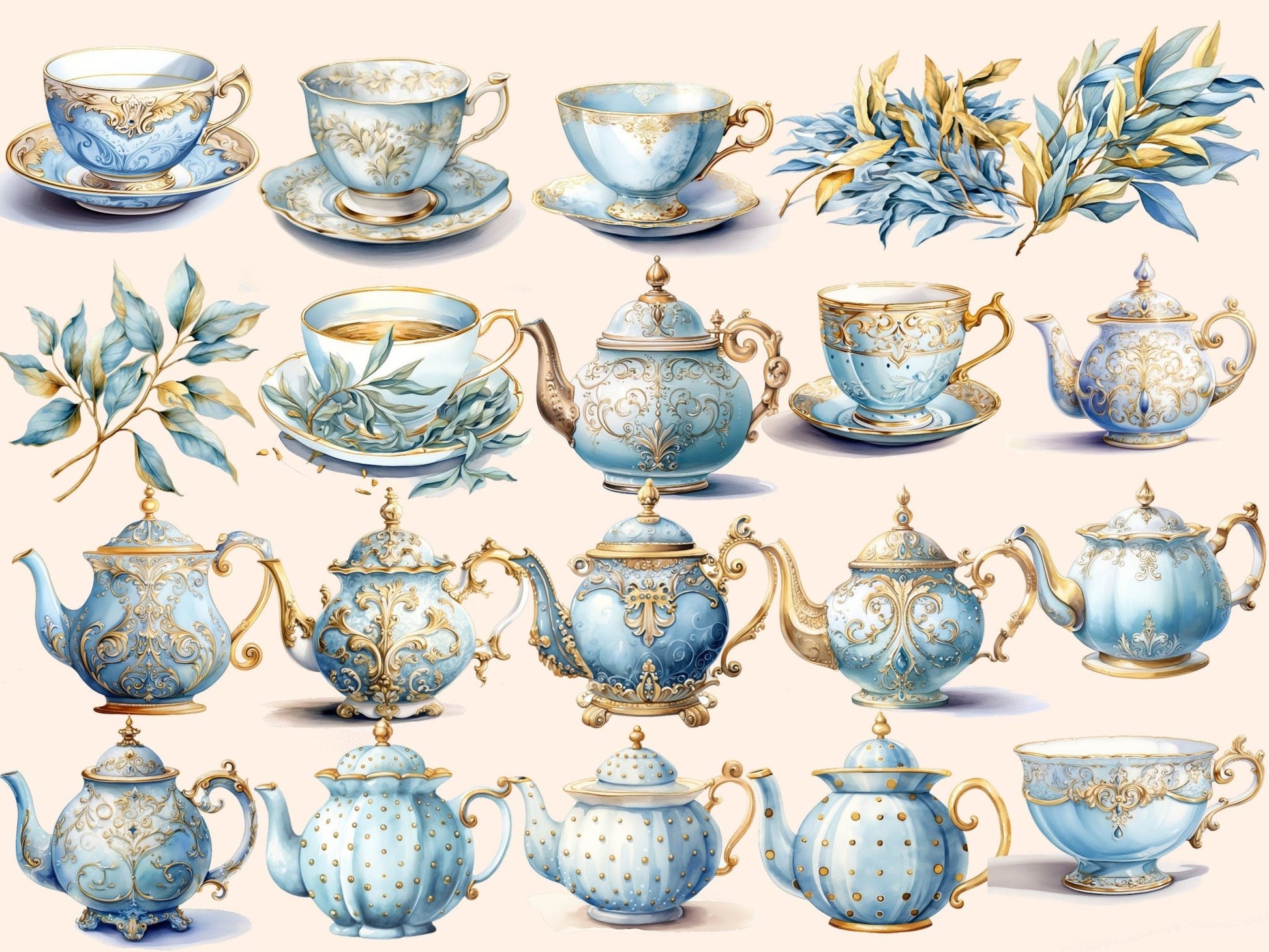 Blueberry Tea Watercolor Clipart - High - Quality Instant Digital Download for Creative Projects