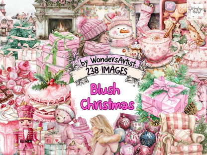 Blush Christmas Watercolor Clipart Blush Christmas - Wonders Artist