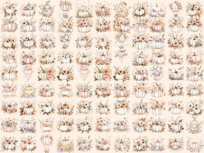 Blush Floral Pumpkins Watercolor Clipart blush pumpkin images - Wonders Artist