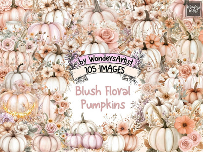 Blush Floral Pumpkins Watercolor Clipart blush pumpkin images - Wonders Artist