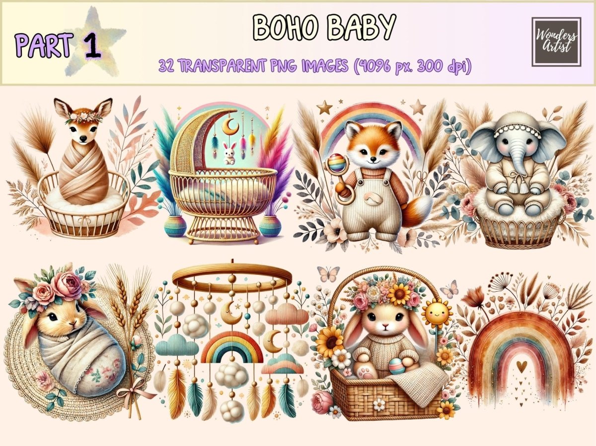Boho Baby Clipart baby clipart baby graphics baby printables - WondersArtist