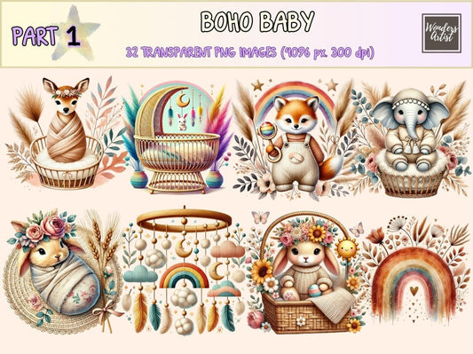 Boho Baby Clipart baby clipart baby graphics baby printables - WondersArtist