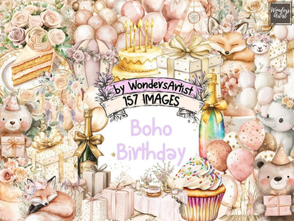 Boho Birthday Watercolor Clipart Birthday Clipart - Wonders Artist