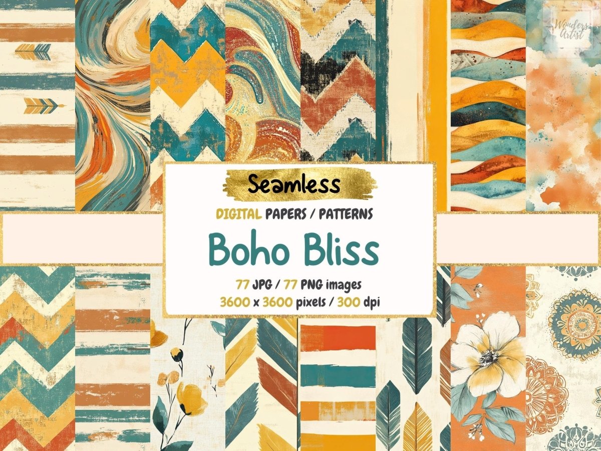 Boho Bliss Seamless Pattern Digital Papers aesthetic boho print bohemian pattern boho abstract - WondersArtist