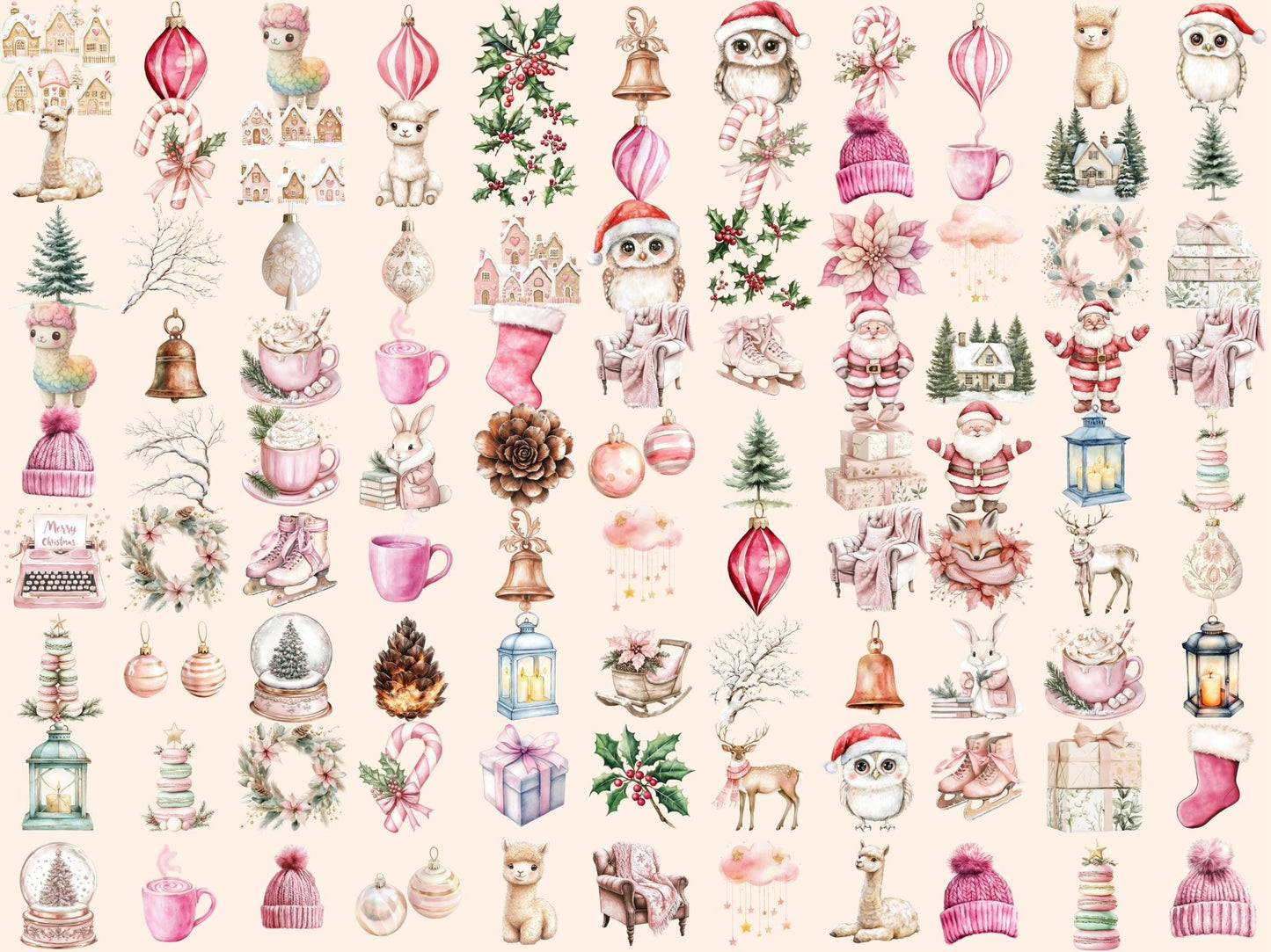 Boho Blush Christmas Watercolor Clipart Bundle - High - Quality Instant Digital Download for Creative Projects