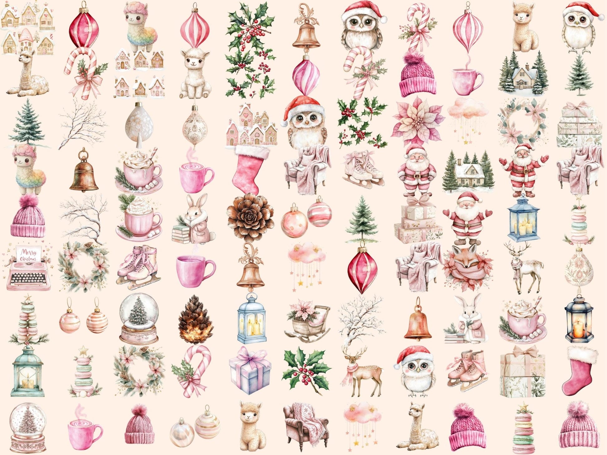 Boho Blush Christmas Watercolor Clipart Bundle - High - Quality Instant Digital Download for Creative Projects