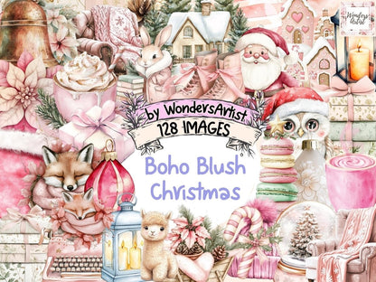 Boho Blush Christmas Watercolor Clipart blush Christmas PNG - Wonders Artist