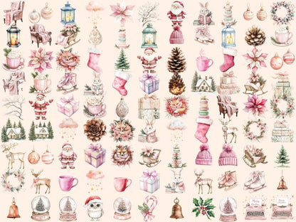 Boho Blush Christmas Watercolor Clipart blush Christmas PNG - Wonders Artist