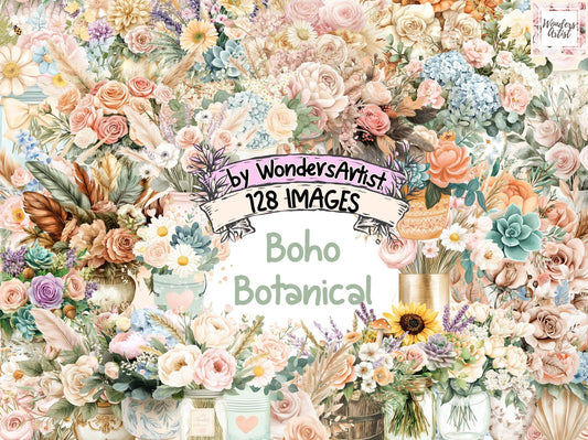 Boho Botanical Watercolor Clipart Bundle - High - Quality Instant Digital Download for Creative Projects