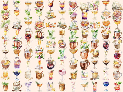 Boho Cocktails Watercolor Clipart boho bar clipart boho cocktails png boho drink clipart - WondersArtist