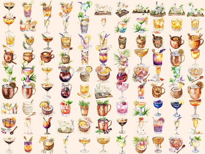 Boho Cocktails Watercolor Clipart boho bar clipart boho cocktails png boho drink clipart - WondersArtist