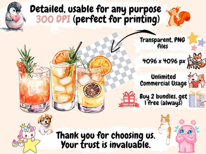 Boho Cocktails Watercolor Clipart boho bar clipart boho cocktails png boho drink clipart - WondersArtist