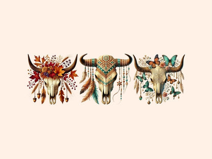 Boho Cow Skulls (P2) Clipart bohemian clipart - Wonders Artist
