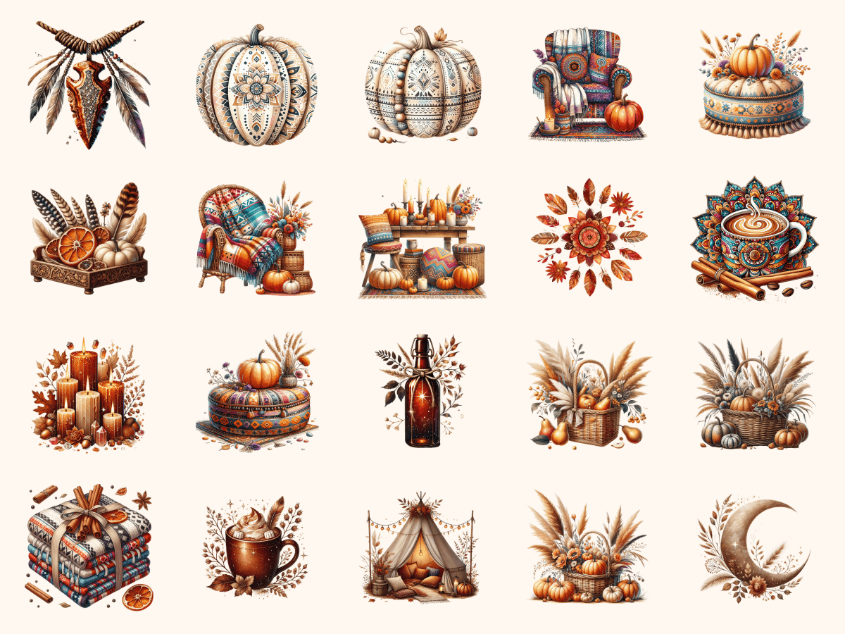 Boho Fall Clipart All Bundles Clipart Line Art - WondersArtist