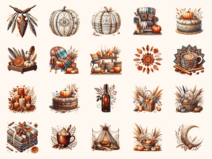 Boho Fall Clipart All Bundles Clipart Line Art - WondersArtist